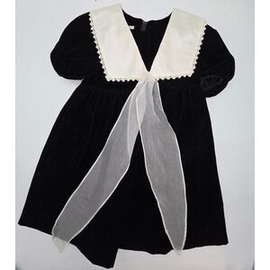 Vintage Eve Too! Velvet & Satin Girls Dress With Sailor Collar Black & Ivory Siz